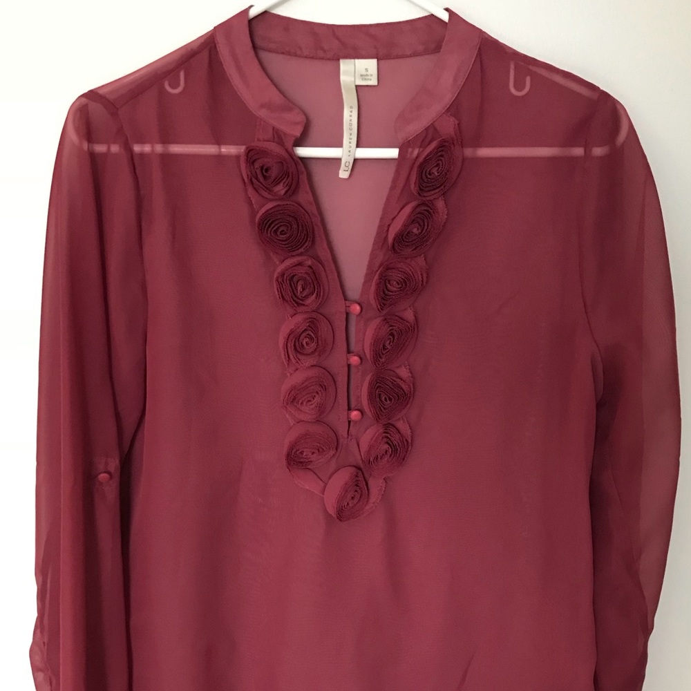 LC Lauren Conrad | Sheer Blouse with Roses